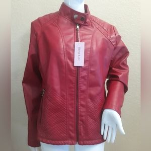 Rene Lion Red Faux Leather Moto Jacket